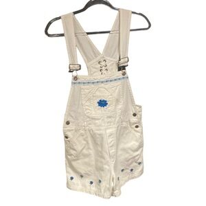 DeJa Bleu 90s white denim overall short bibs with embroidery size m
